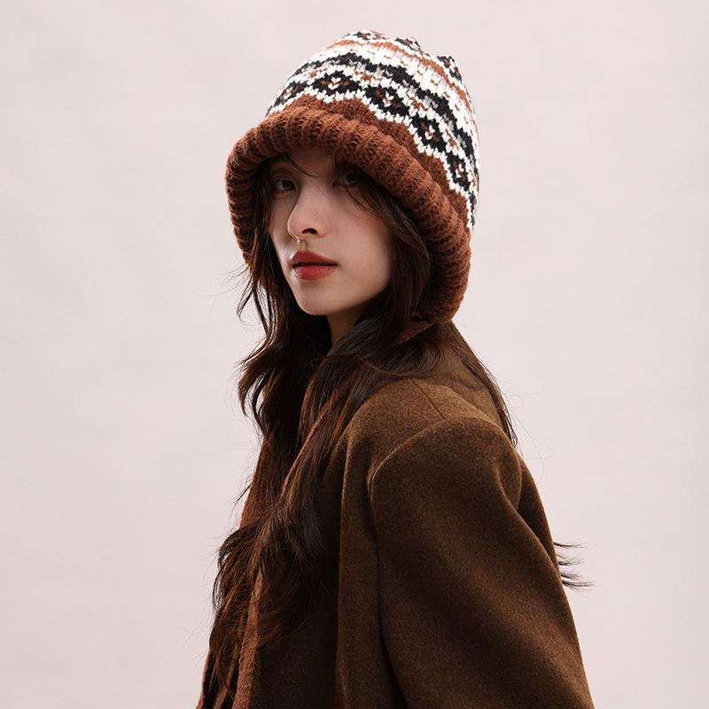 Jacquard outono inverno, versão coreana e chapéu, conjunto de duas peças, xale para mulheres, versátil, estudante, casal, cachecol quente_voghion.com