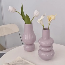 中古法式香芋紫玻璃花瓶高颜值葫芦异形玄关软装饰插花器摆件创意