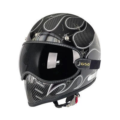 Fiber Retro Motorcycle Helmet Full-Face Electric, Motosiklet kaskı (dəbilqə) - 3k-silver-flame-black-tea-mirror-m55-56