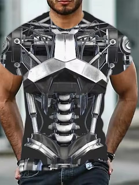 Tecnología genial, armadura, impresión 3D, spot 2024, camiseta de hombre transpirable de manga corta con cuello redondo suelto casual de moda