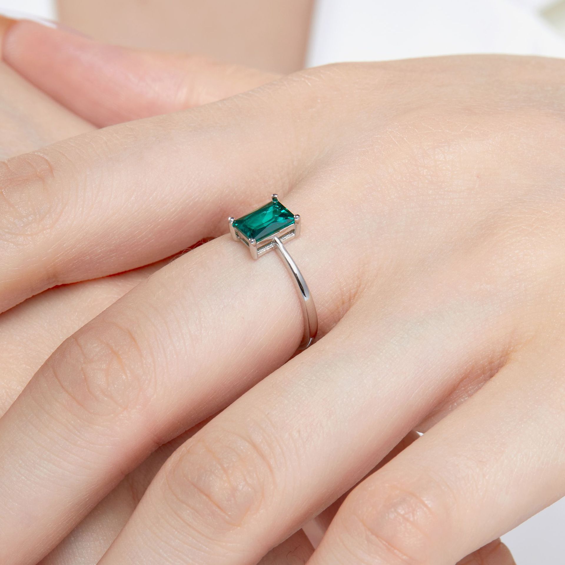 Fashion Square Silver Plating Inlay Zircon Open Ring 1 Piece