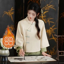 秋冬中式加绒汉服女旗袍民国改良复古两件套刺绣女装唐装茶服套装