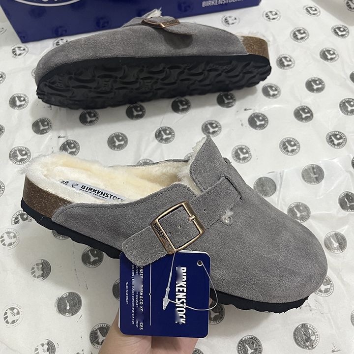 Birkenstock Boston Shearling Suede Clogs Grey