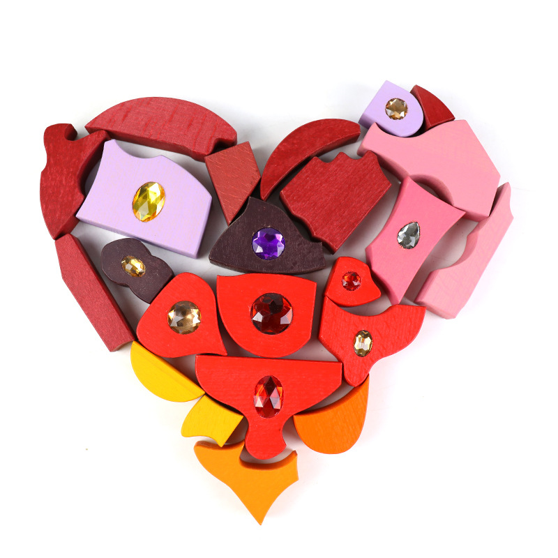 Bloques de construcción orientales brillantes de madera, bloques de construcción creativos, madera de haya, madera maciza, juguetes educativos de educación temprana para niños