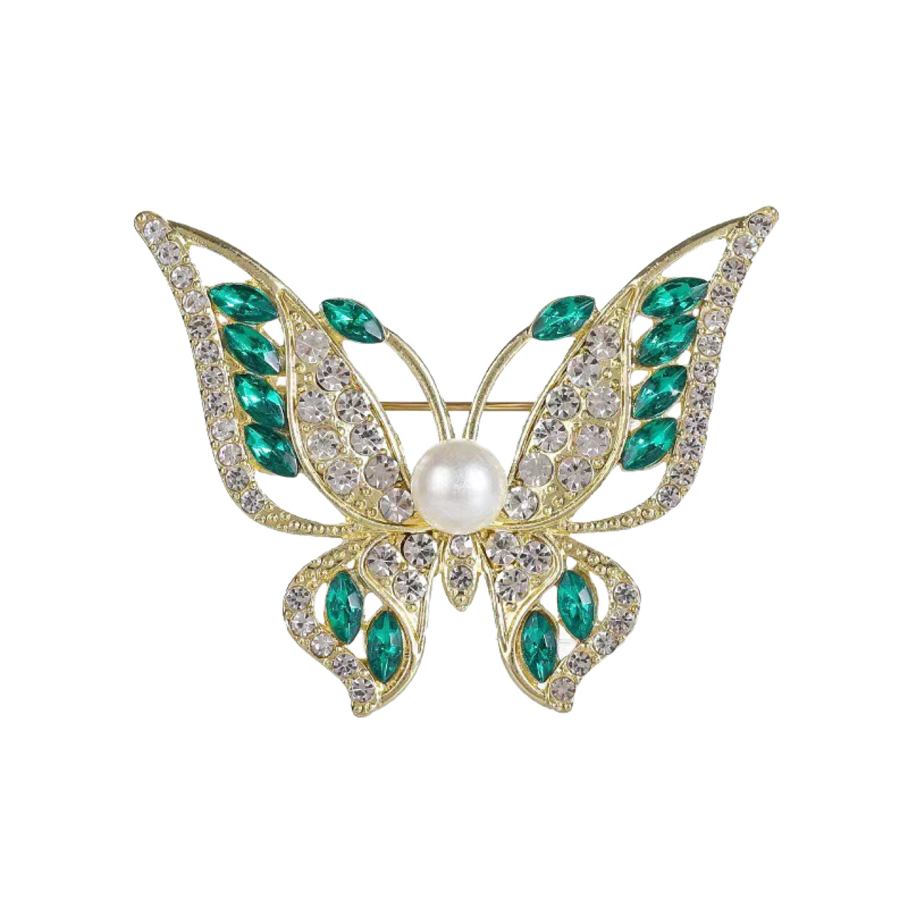Elegante spilla a farfalla verde con strass per donna_voghion.com