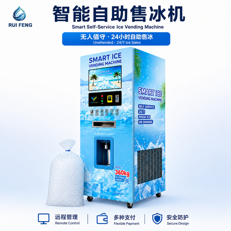 Self-service, unmanned, and scan-code-enabled ice vending machine; commercial smart ice maker; fully automatic, upright, bagged ice vending machine Self-service, unmanned, and scan-code-enabled ice vending machine; commercial smart ice maker; fully automatic, upright, bagged ice vending machine