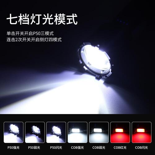 Cross-border new USB rechargeable P50 strong light flashlight LED outdoor lighting with magnet COB side light flashlight