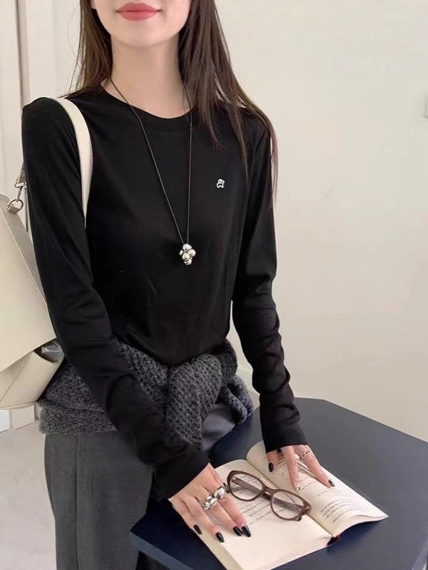 2025年秋款打底衫女套头刺绣宽松休闲韩版打底衫亲肤软糯打底新款|undefined