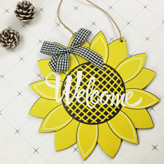 European-style painted sunflower butterfly knot hanging sign for shop window, welcome decoration, home plant, wooden hanging ornament