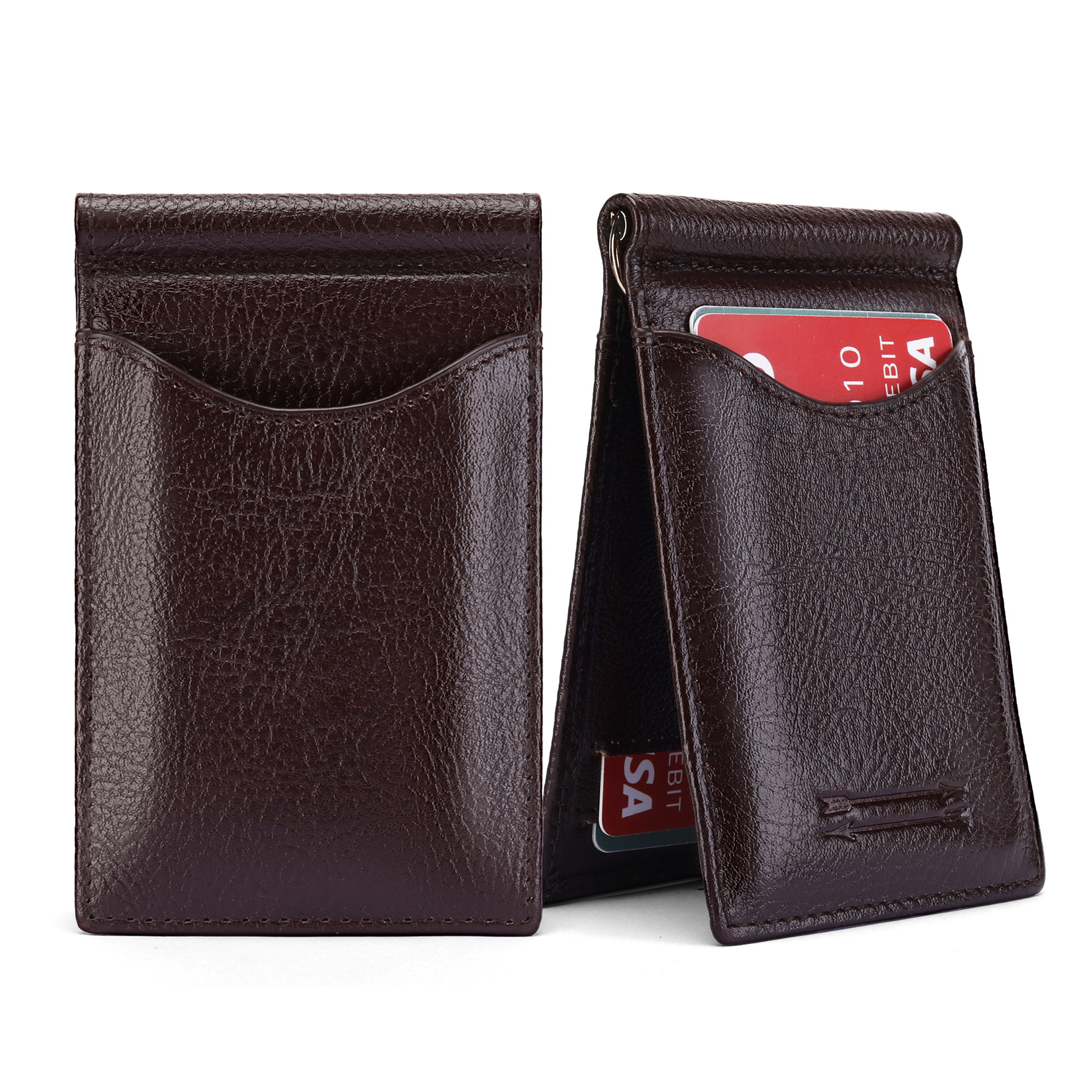 Amazon cera de piel dobles dobles clip de dólar corto multi tarjeta bolsa de tarjetas ultra delgada cubierta de tarjetas de negocios RFID billetera antirrobo