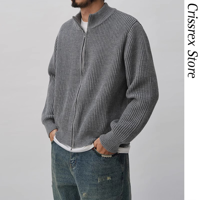 Simple High-end Retro Sweater Men's Zipper Cardigan Slimming Couple's Autumn and Winter Sweater