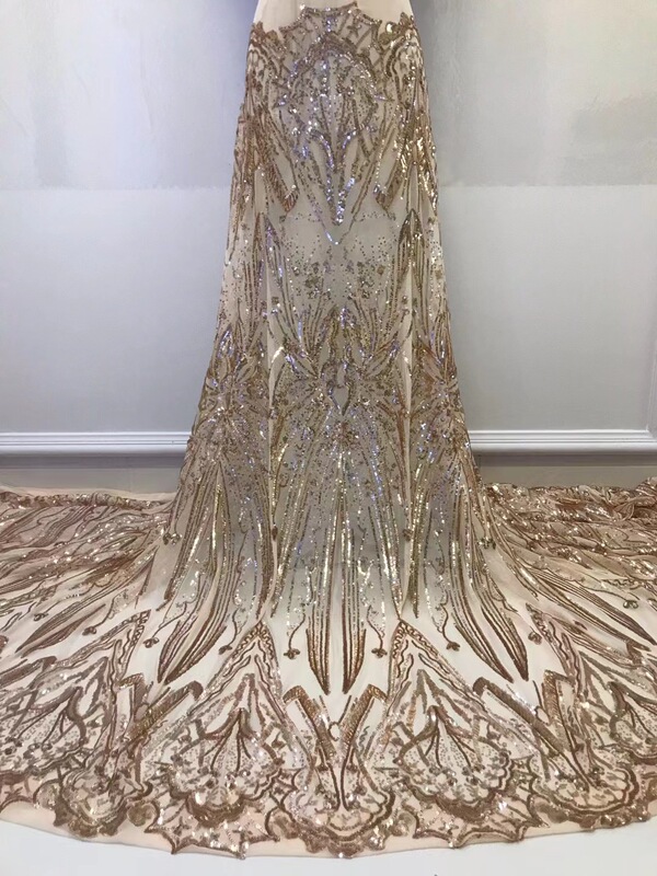 European and American High Set Fashion Dinner Dress Party Dress Mesh Sequins Embroidery Middle East Palace Style Lace Fabric