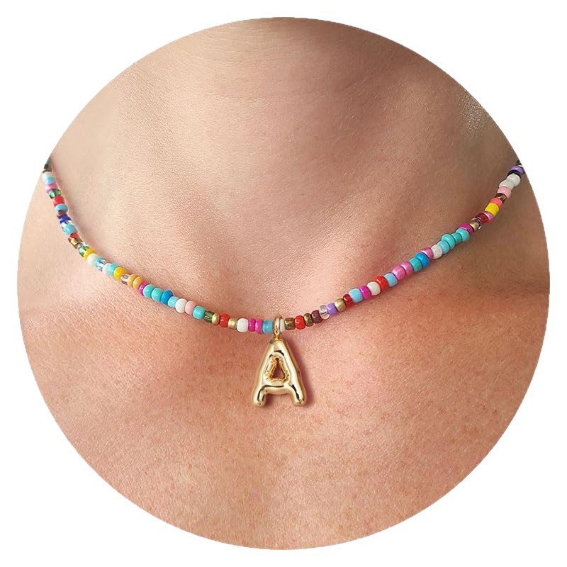 26 letras coloridas burbujas de arroz collar estilo bohemio joyas de dopamina collares