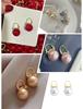 Retro advanced copper earrings from pearl, simple and elegant design, 2022 collection, high-end