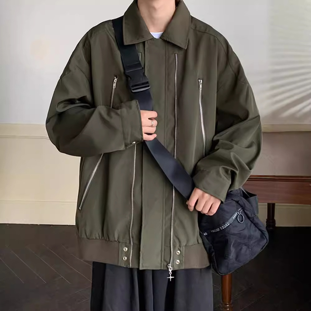 New functional style pilot jacket men's spring and autumn zipper jacket loose retro workwear baseball uniform_voghion.com