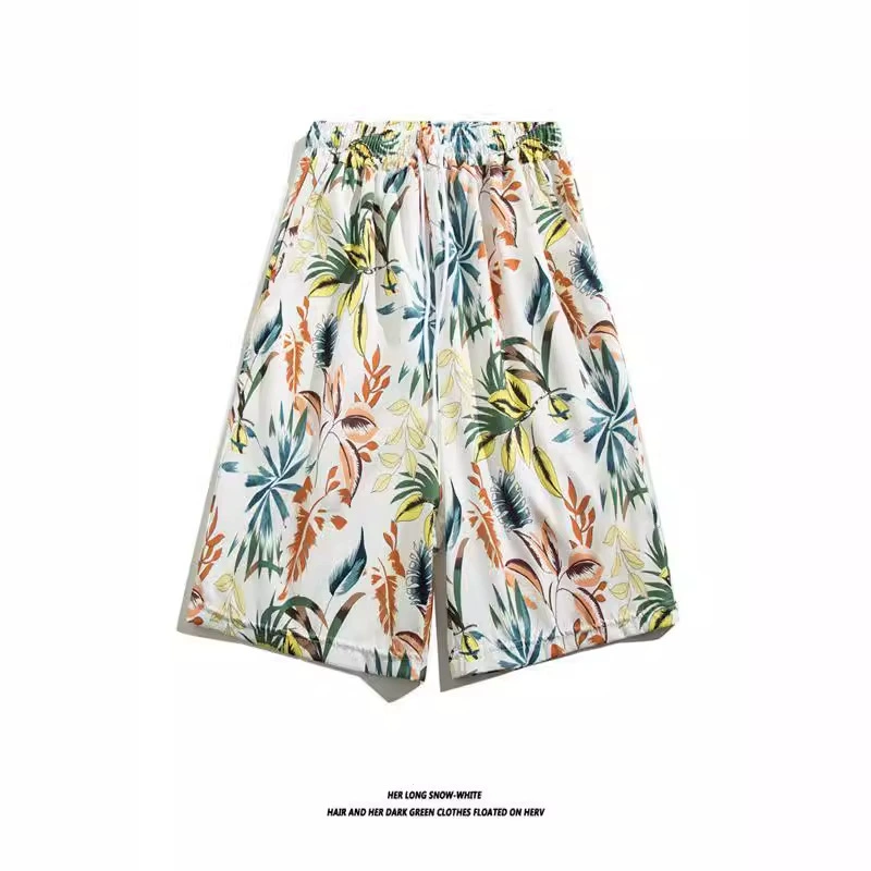 Гавайские быстрые сушки пляжные брюки с принтом на пляже, нишевые красивые пары, свободные укороченные брюки летом