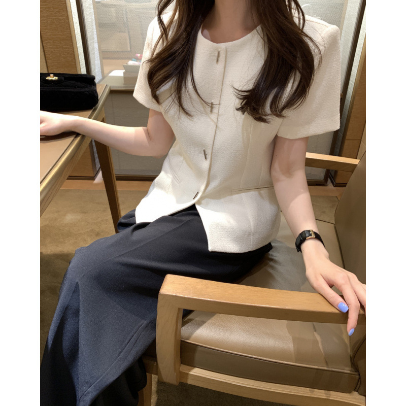 French Style Tweed Short Jacket Women's Summer New Retro High-End Temperament Lady Short-Sleeved Top
