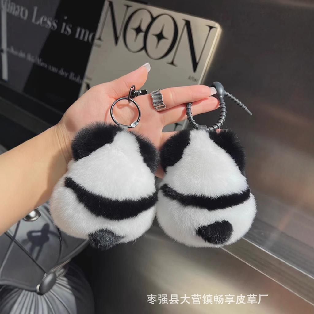 [Cute] imitation mink hair black and white panda back plush doll car key chain car hanging bag doll hanging