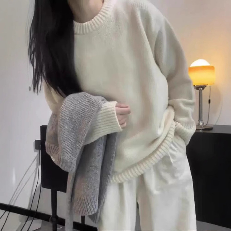 羊毛衫女100纯羊毛套头打底秋冬新款休闲慵懒风纯色百搭针织长袖|undefined
