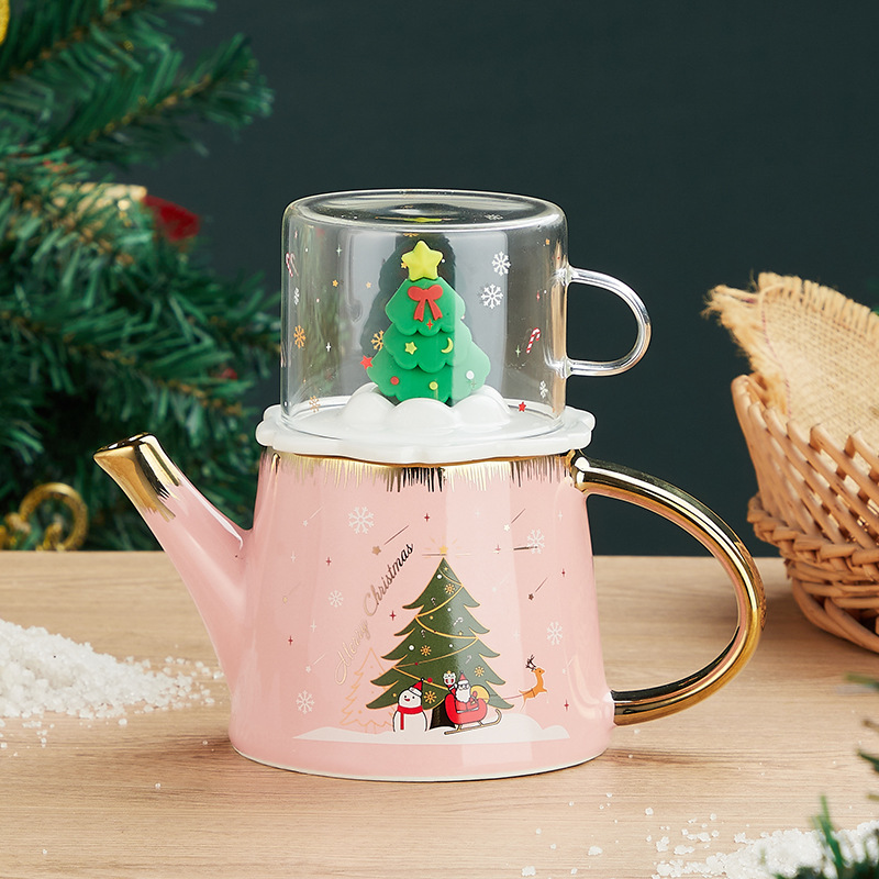 Juego de té traje tridimensional árbol de Navidad Oficina flor juego de té caja de regalo traje Taza de cerámica al por mayor