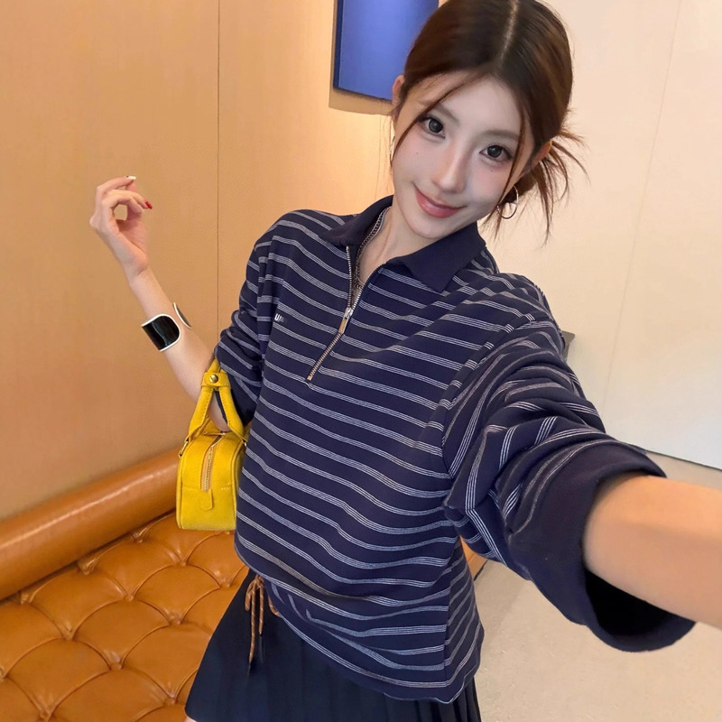 毒家现货正确版本MU家2025新款蓝白条纹Polo卫衣宽松版型男女同款|undefined