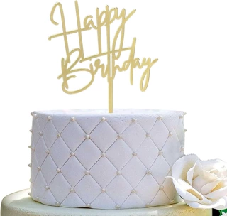 生日快乐蛋糕装饰 - 生日派对装饰,镜面金色亚克力