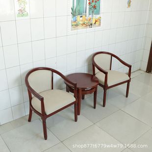 Solid Wood Hotel Chair Hotel Nursing Home School Furniture Household Circle Chair Rubber Wood Dining Chair Finished Three-piece Set