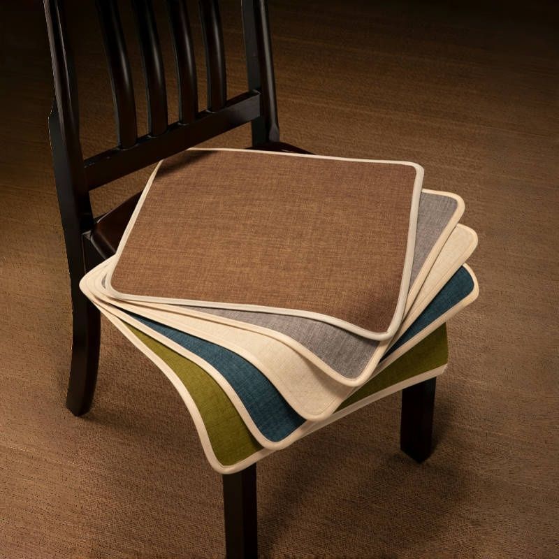 简约亚麻坐垫四季椅子垫纯色百搭通用型座垫防滑便携方形复古中式