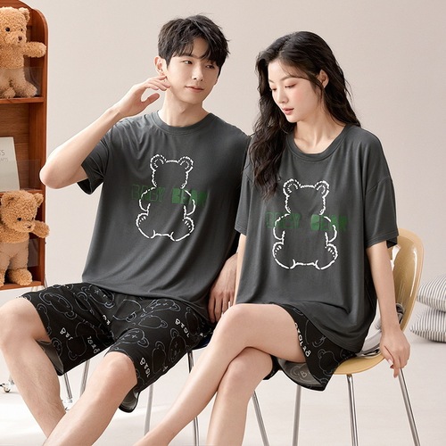 Modal Couple's Summer Thin Short-Sleeve Shorts Nightgown Set for Men and Women, Cool Sensation Home Wear Set, Wearable Outside
