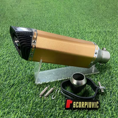 Motorcycle exhaust pipe, Pipe Round Tail Small - 370-small-hexagonal-round-mouth-yellow-body-imitation-carbon-head