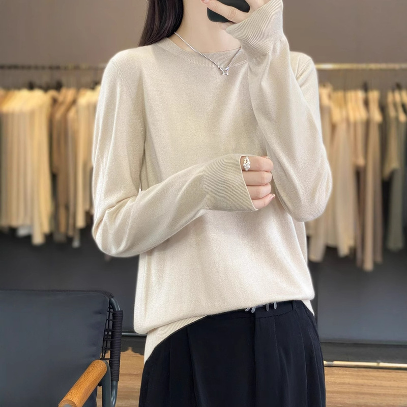 25-Year-Old Fine-Spun Wool Round-Neck Fashion Solid Color Knit Base Layer Slimming Commuter Spring and Summer Thin Long-Sleeve Top