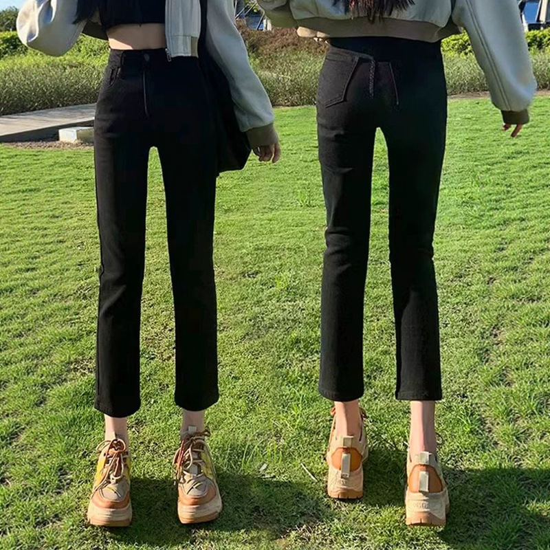Black straight-leg jeans for women, 2026 new spring/autumn/summer collection, fleece-lined, high-waisted, slimming, 7/8 length baguette pants Black straight-leg jeans for women, 2026 new spring/autumn/summer collection, fleece-lined, high-waisted, slimming, 7/8 length baguette pants
