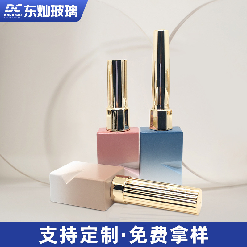 厂家方形缺口甲油胶瓶10ml喷涂粉色分装瓶空指甲油瓶子避光玻璃瓶