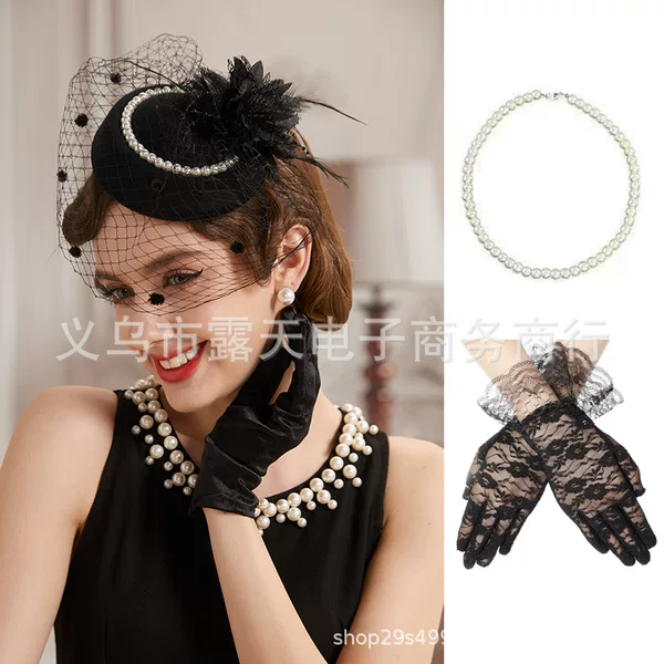 Small Hat, Tea Party, Feather Hairpin, Hair Accessories, Cheongsam, Celebrity Accessories, Lace Gloves, Necklace Set
