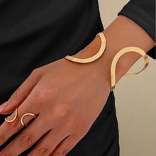 欧美跨境货源时尚极简主义手镯几何链条开口戒指套装度假手部饰品