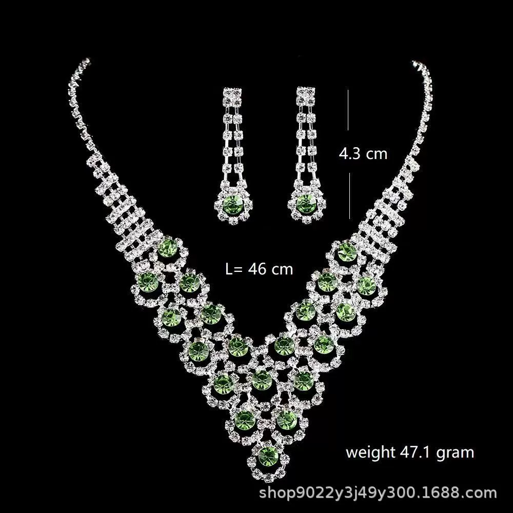 Accessory for bride, earrings, necklace, jewelry, zirconium, dress, set, wholesale, European style