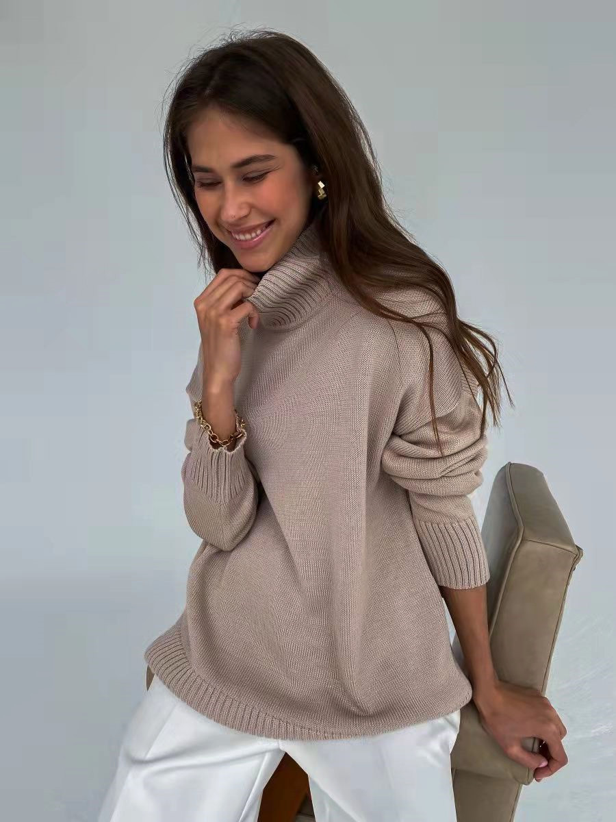 Turtleneck Solid Color Loose Long-Sleeved Thick Pullover Sweater NSJXW105439