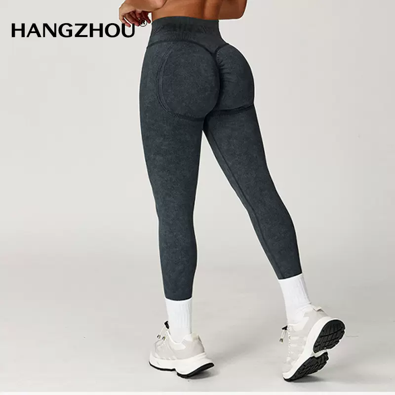 欧美无缝砂洗提臀长款瑜伽裤速干裸感健身长裤跑步运动瑜伽长裤女