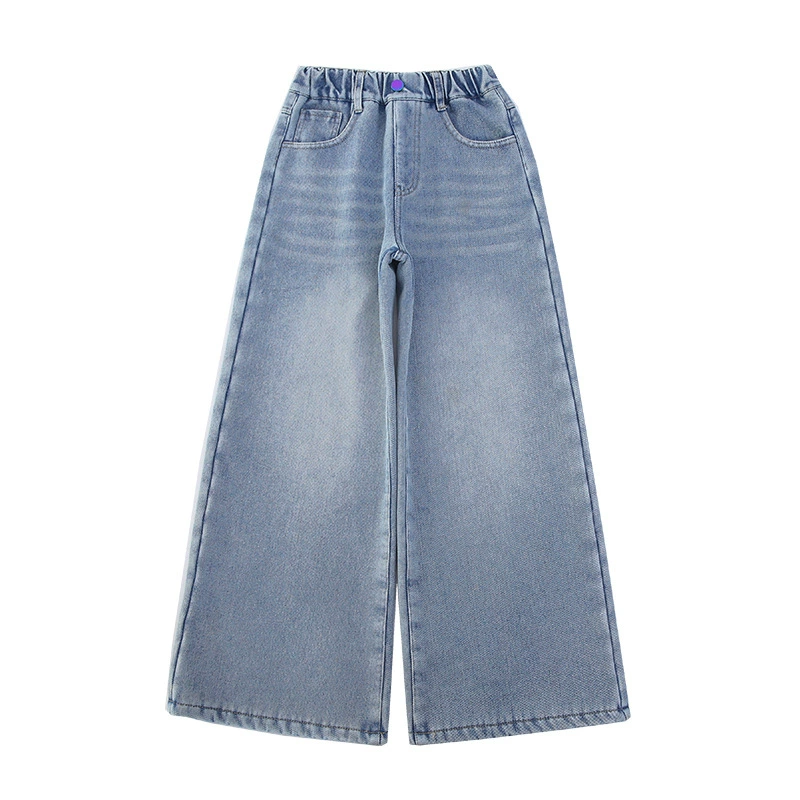 Denim demi-season jeans, children's spring trousers, loose straight fit, for teenagers