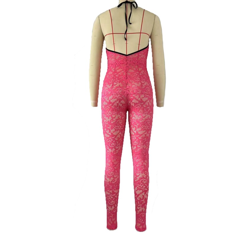 Spring Sexy Hollow Out Cutout Contrast Color Suspenders Slim Fit Backless Sexy Jumpsuit Women