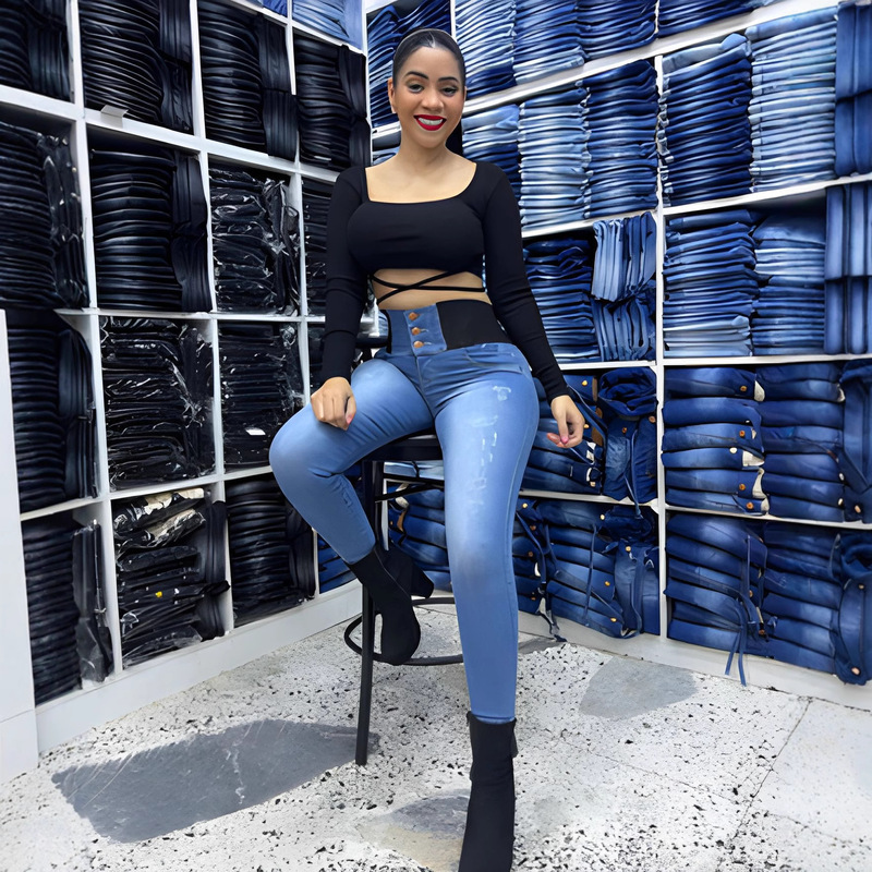 Women's High Waist Skinny Jeans Ladies Sexy Fashion X-Shaped Hip Lifting Perfect Figure Hot Girl Office Party