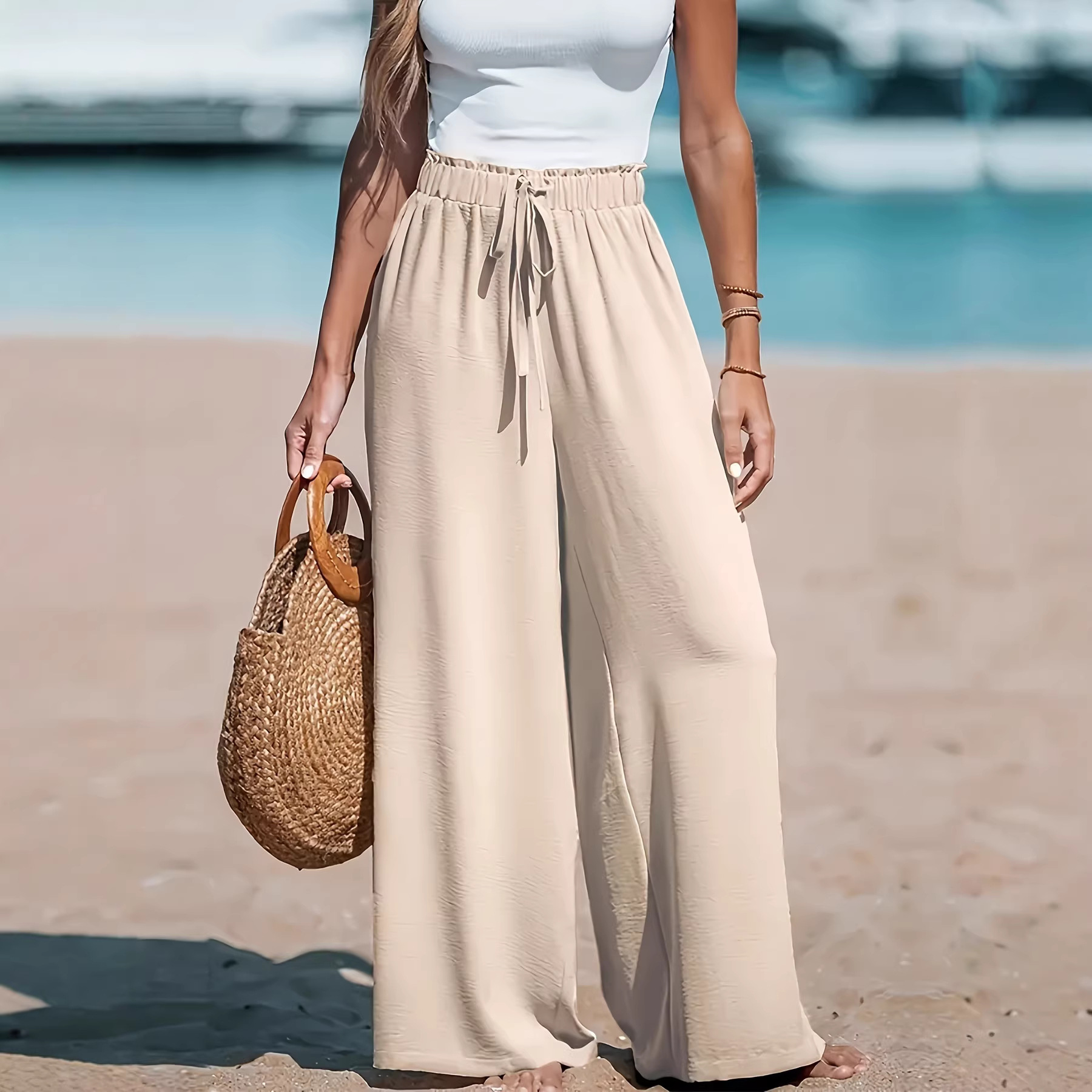 Women's All Season Wide Leg Trousers Casual Comfortable Loose Fashionable Bottoms For_ecoleips.com