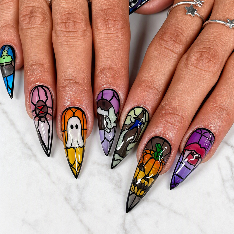 Cross-border European and American style new hot-selling water drop-shaped press-on nails Halloween pumpkin flower spider nail stickers Cross-border European and American style new hot-selling water drop-shaped press-on nails Halloween pumpkin flower spider nail stickers