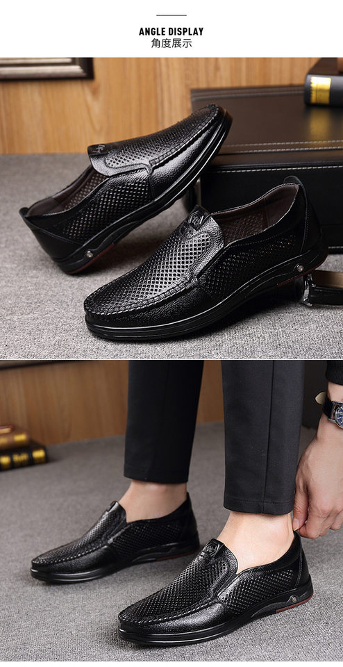 Giày lười nam da bò thoáng khí đục lỗ mũi nhọn đế mềm chống trượt gót 1–3 cm — Màu nâu, Màu đen chi tiết 23