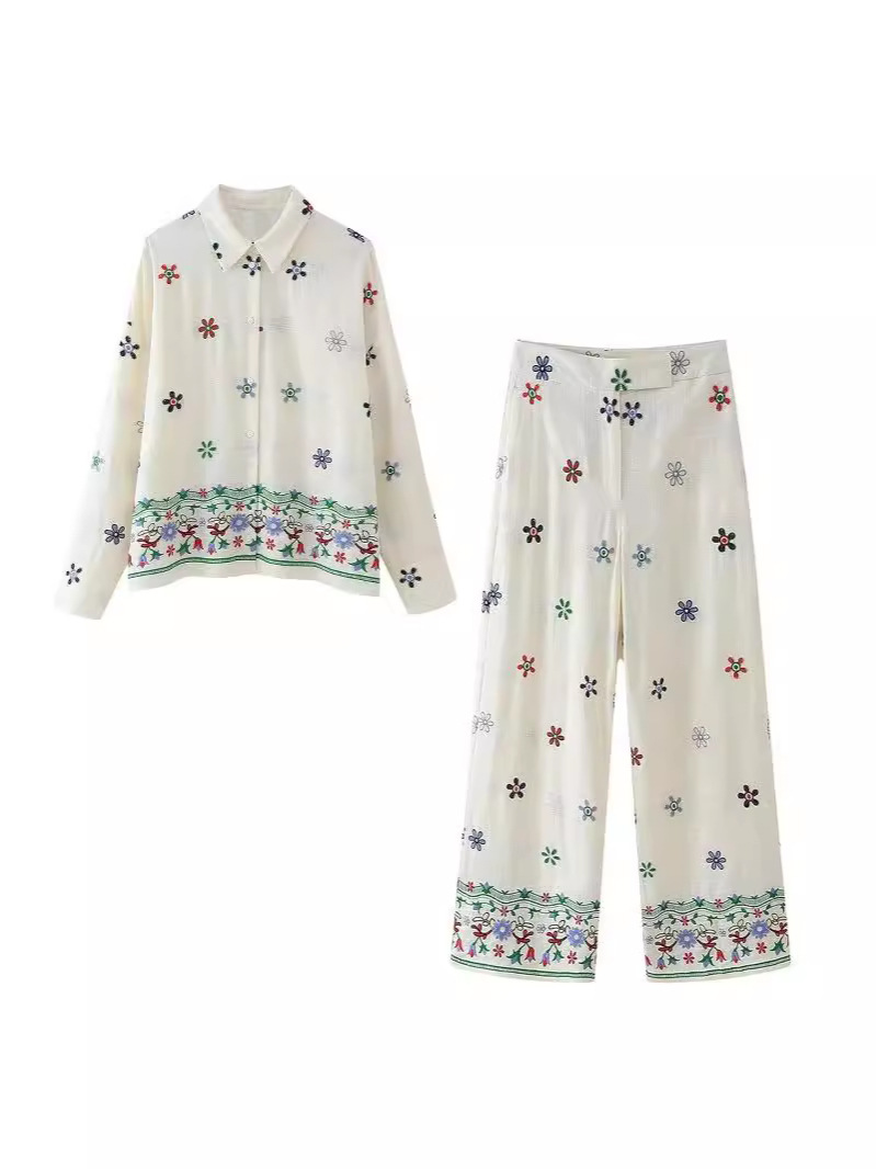 Cross-border Women's 2024 Summer New European and American Fashion Loose Casual Lapel Embroidered Shirt Top Shirt Women