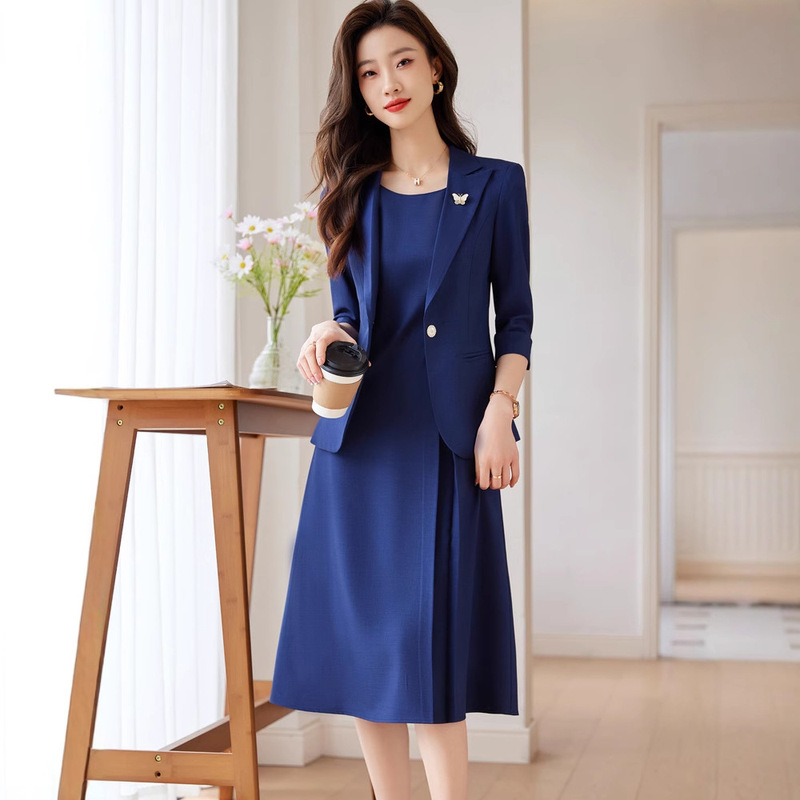 Blue Suit Jacket Women's Spring & Fall 2025 New Elegant Goddess Style Professional Suit Suit Dress Two-Piece Set