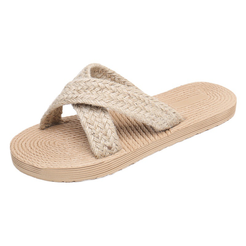 Zapatillas de mujer estilo chanel zapatillas de verano nuevas zapatillas de correa cruzada ropa exterior de mujer zapatos de playa de cuña plana zapatos de estilo del sudeste asiático