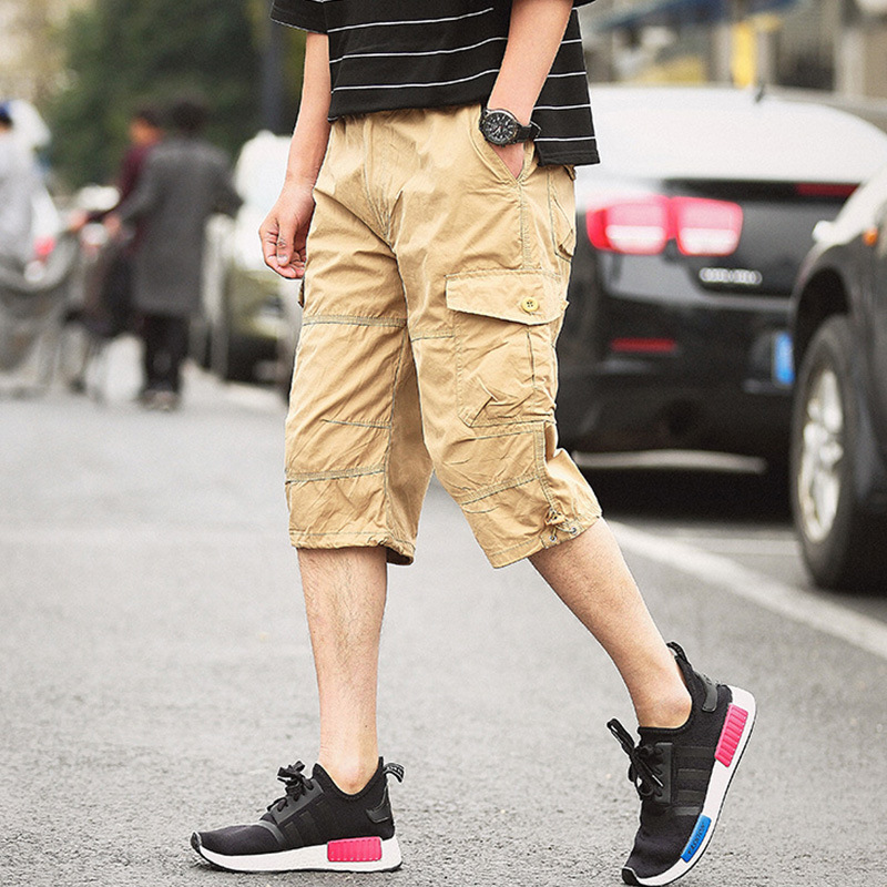 Pantalones cortos de verano, pantalones cortos para hombres, ropa de trabajo suelta de verano para hombres, pantalones multibolsillos, pantalones casuales de 7 puntos, pantalones deportivos