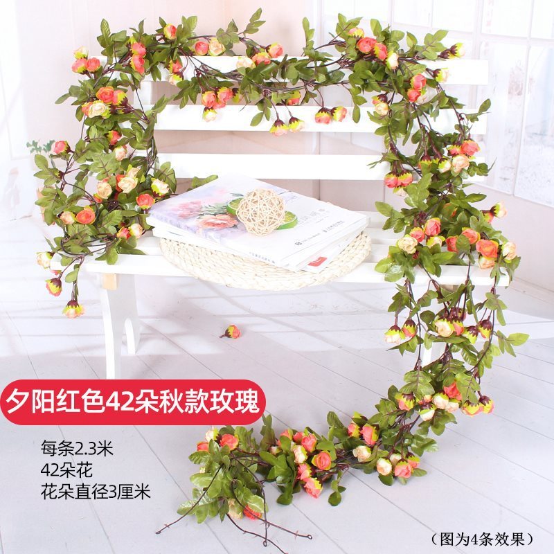 模擬バラの花の籐の天井装飾造花の蔓が暖房、エアコン、水道管をカバーし、プラスチック植物を巻き付ける|undefined