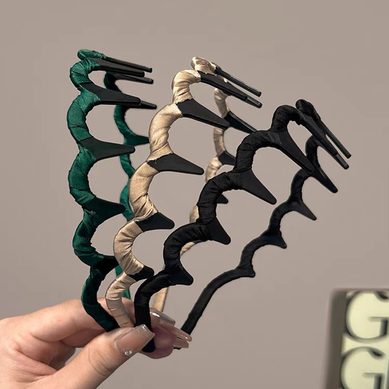 帶齒包布波浪發箍女高顱頂外出百搭洗臉專用網紅髮卡頭箍2024新款